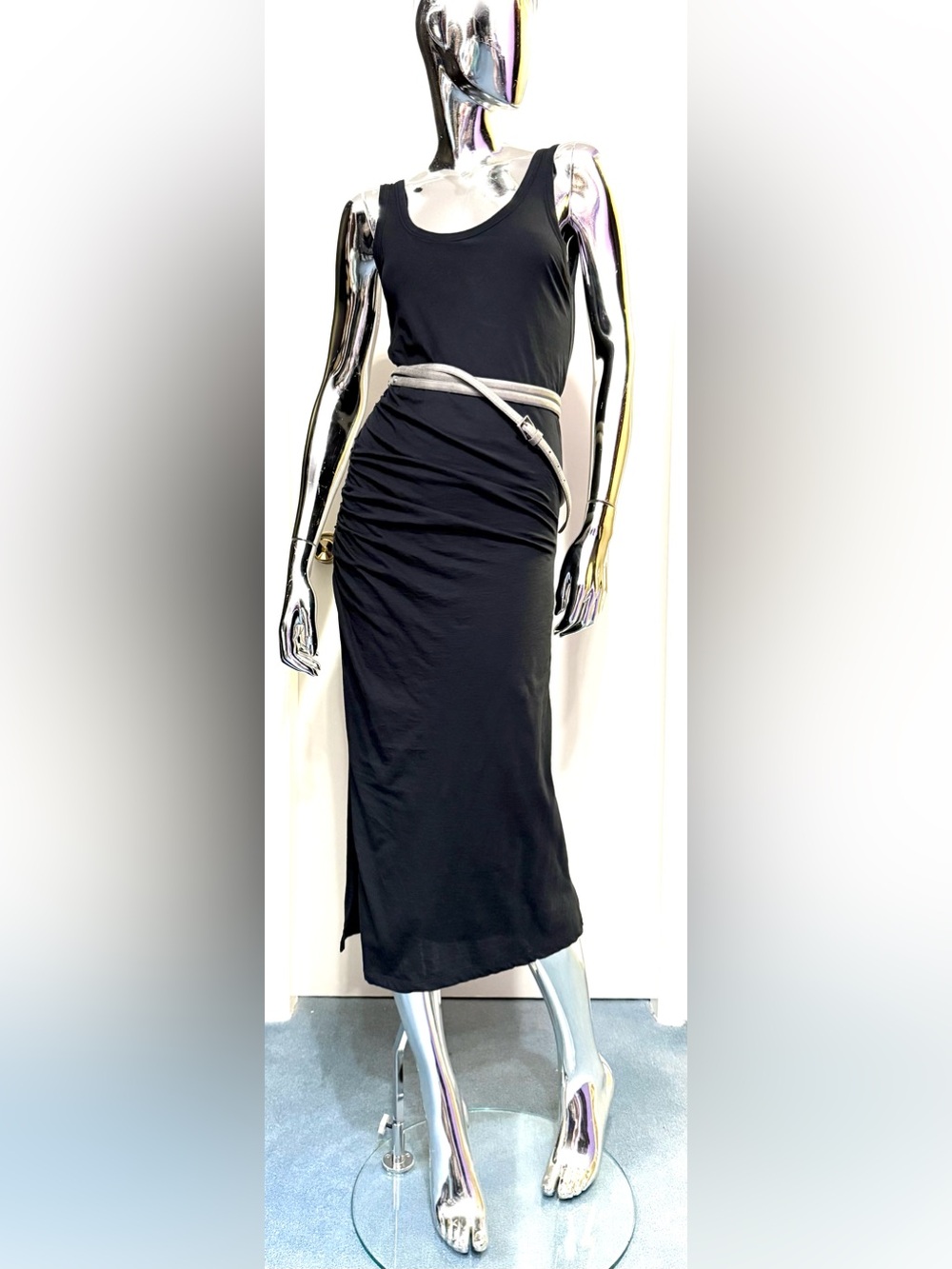 🏖️Summer Sale: All Saints Black Ruched Side Maxi Dress w/slit - low cut stretch